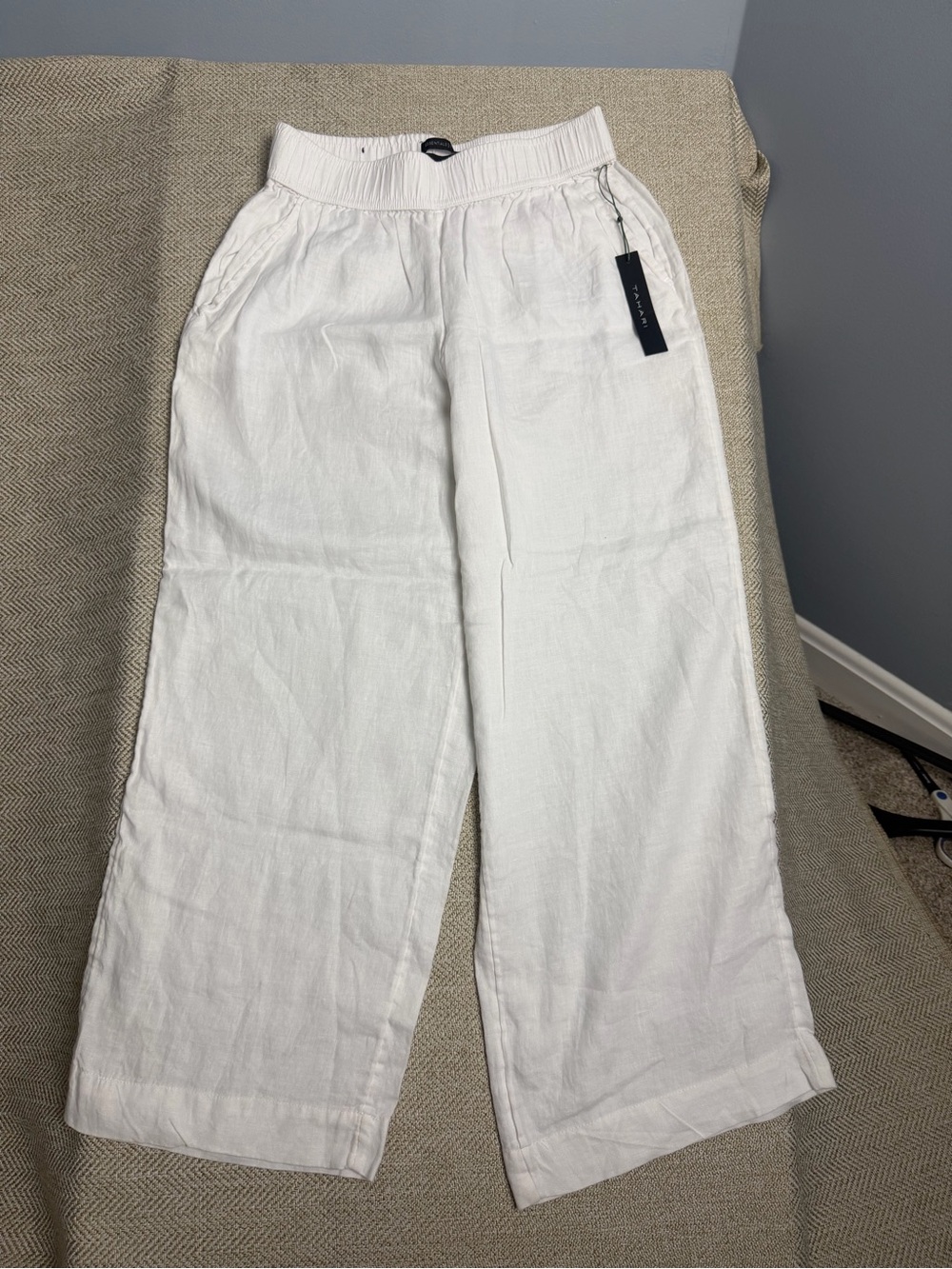 Tahari White Wide-Leg Linen Pants BNWT